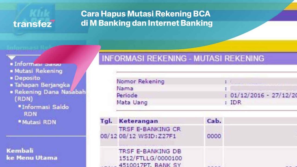 Cara Hapus Mutasi Rekening BCA di M Banking dan Internet Banking