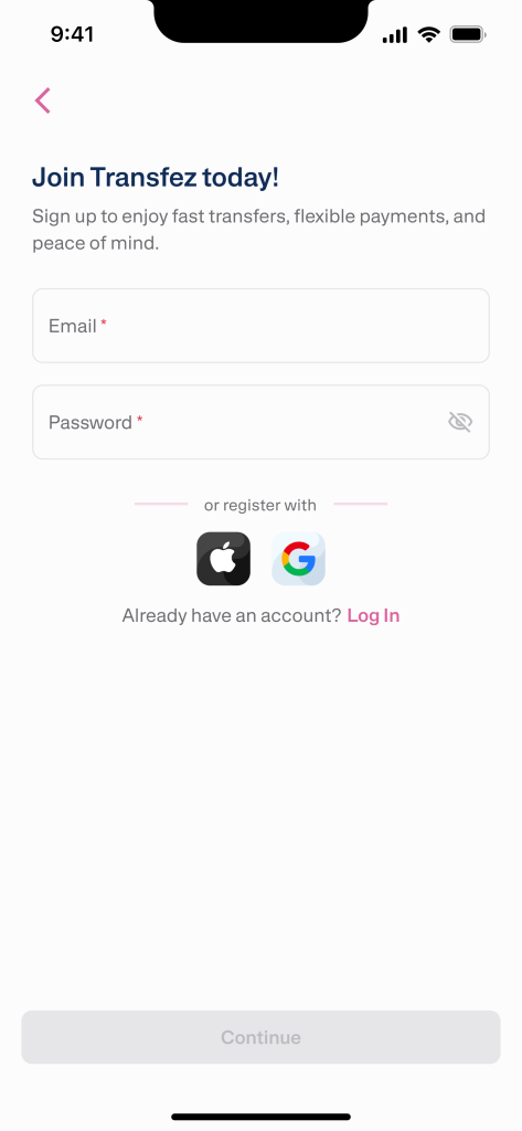 Transfez Singapore App Registration Guide - 01 Register Form en
