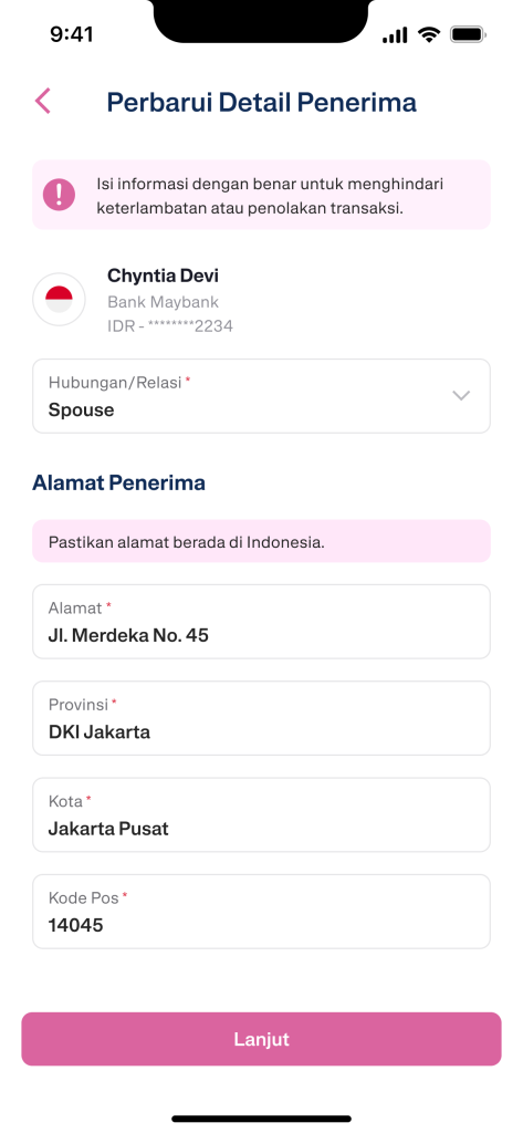 Tutorial Kirim Uang dari Singapura ke Indonesia dengan Transfez 4 03 Edit Recipient id