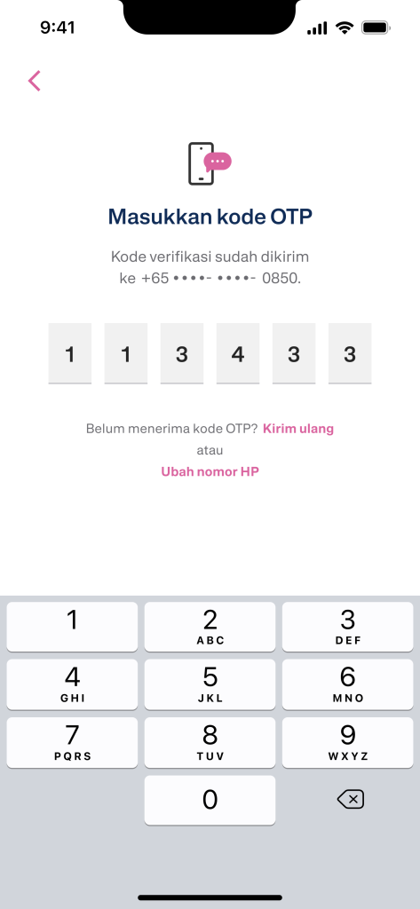 Tutorial Registrasi Aplikasi Transfez Singapura 6 Tutorial Registrasi Aplikasi Transfez Singapura - 04 OTP Input