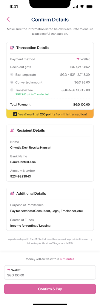 Tutorial Send Money from Singapore to Indonesia Use Transfez App 6 05 Confirmation eng