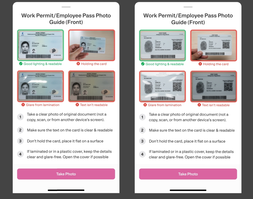 Transfez Singapore KYC (Identity Verification) Guide 4 3. Prepare Your Document (Work Permit NRIC)