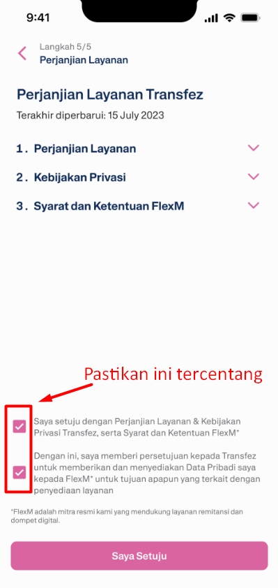 Tutorial KYC (Verifikasi Identitas) Aplikasi Transfez Singapura 10 Pastikan ini tercentang