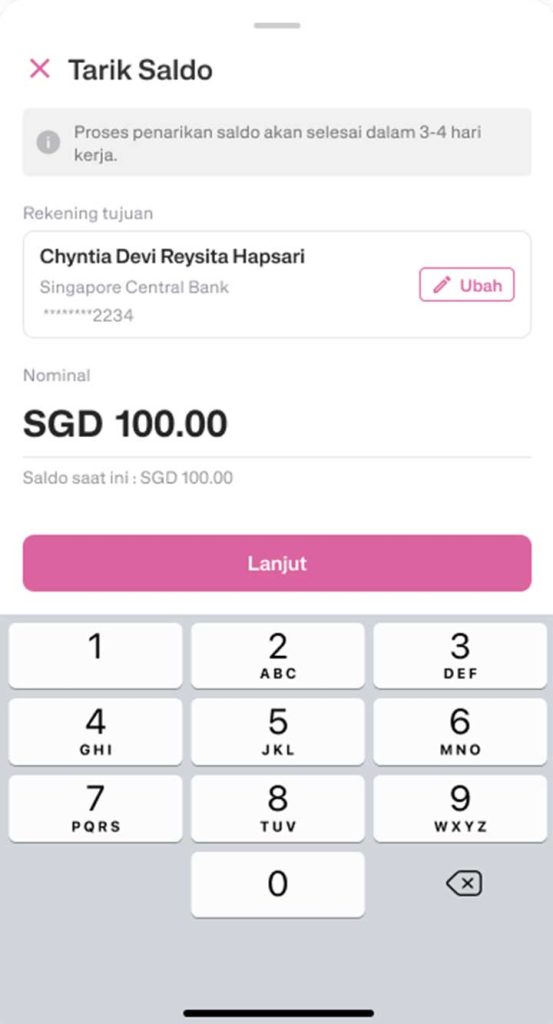 Withdraw Balance ID - Step 2