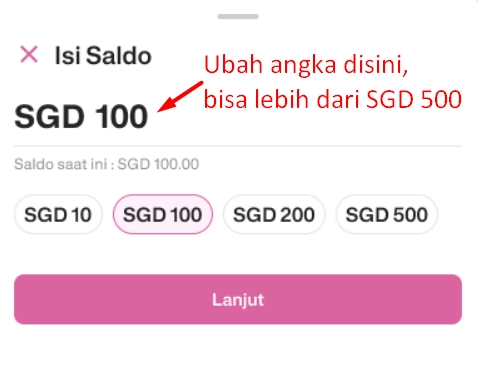 Tutorial Top Up (Isi Saldo) Aplikasi Transfez Singapura - 02 Pilih Nominal Top Up