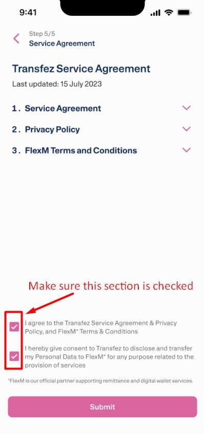 Transfez Singapore KYC (Identity Verification) Guide 10 Make sure checked