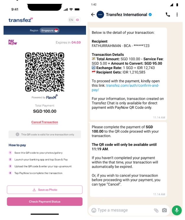 Lakukan Pembayaran Transfez on WhatsApp dengan PayNow