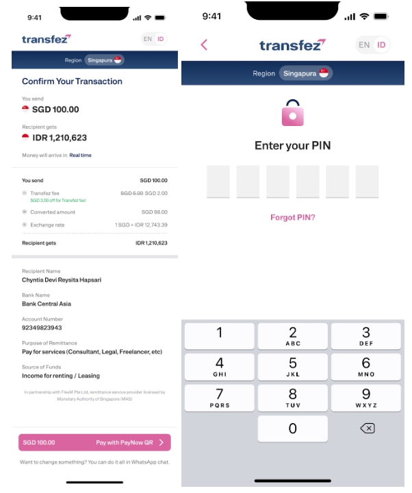Masukan Pin OTP Sebelum Kirim uang dengan WhatsApp Transfez