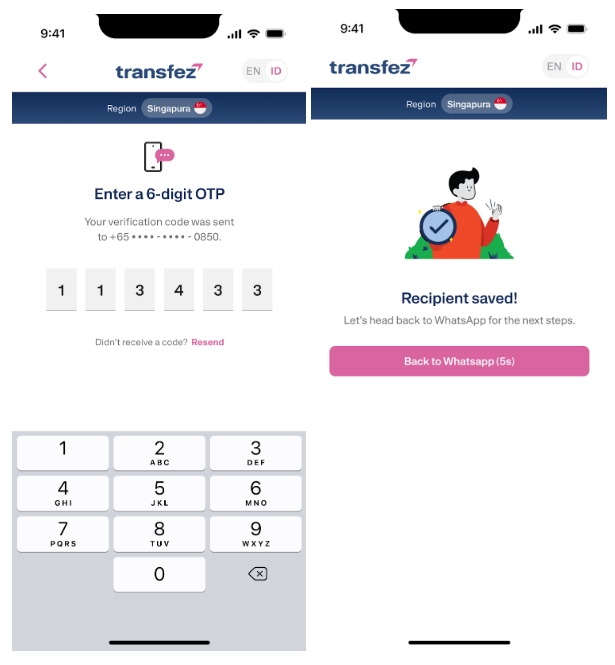 Masukkan OTP Transfez on WhasApp