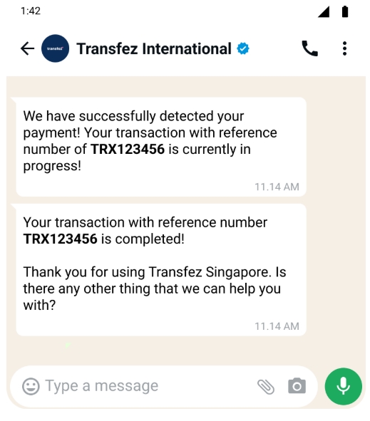 Selesaikan Pembayaran dan Selesai Menggunakan Transfez on WhatsApp