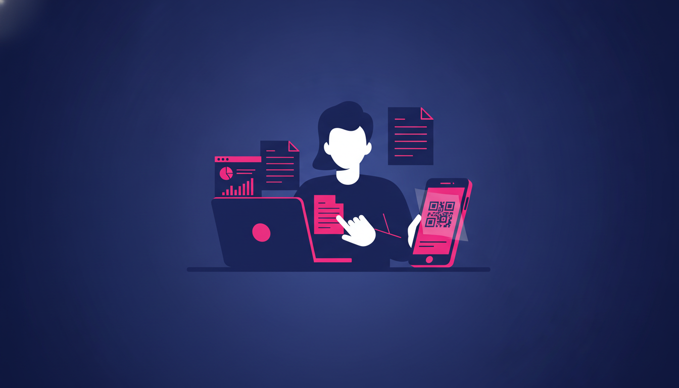 Person preparing business documents and smartphone on desk for QRIS registration
