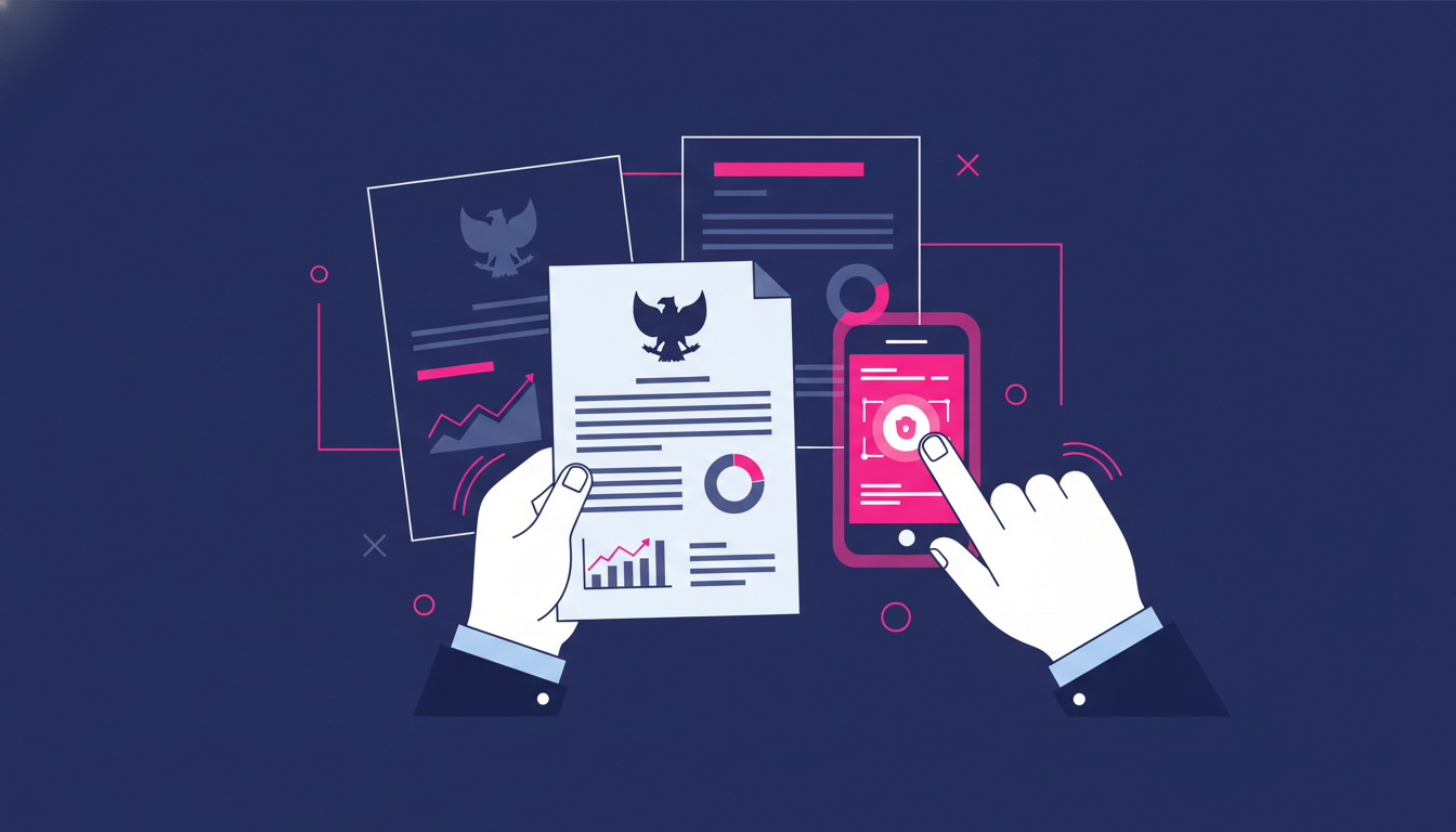 How to Create DANA QRIS: Complete Business Setup Guide 3 Indonesian business documents and smartphone laid out on a desk with someone's hands organizing them