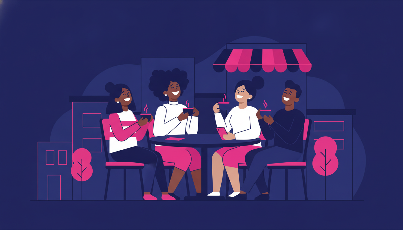 How to Study Abroad as an International Student: Full Guide 4 a diverse group of international students laughing together over coffee at an outdoor university café, with campus buildings in the background