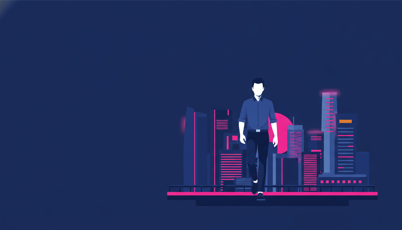 Bagaimana Cara Kerja di Singapura: Panduan Lengkap 2 A young Indonesian professional in business casual attire walking confidently through a modern Singapore business district with skyscrapers in the background