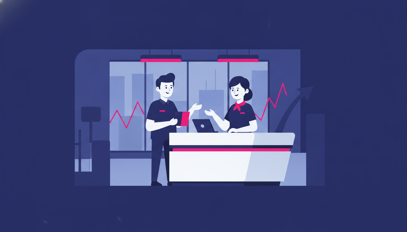 How to Save Gold at Pegadaian: A Beginner's Guide 2 a person at a Pegadaian branch counter speaking with a friendly staff member while holding a small passbook or card