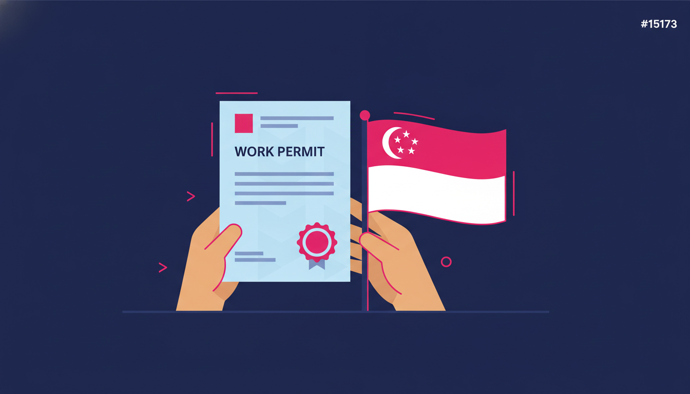 Bagaimana Kerja di Singapura: Panduan Lengkap dan Praktis 3 a close-up of a person's hands holding an official work permit document next to a Singapore flag on a desk
