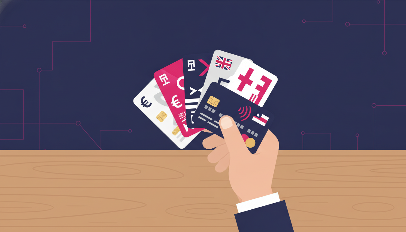 Bank Luar Negeri: Panduan Lengkap untuk Pemula 3 a close-up of a person's hands holding multiple bank cards from different countries on a wooden table
