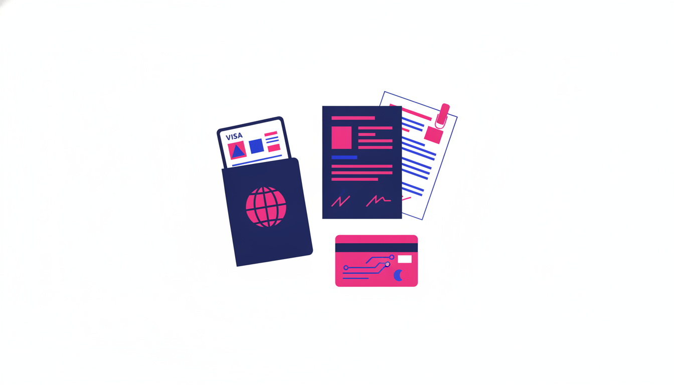 Bank Luar Negeri: Panduan Lengkap untuk Pemula 4 a neat arrangement of travel documents including a passport, visa, and official papers on a clean desk