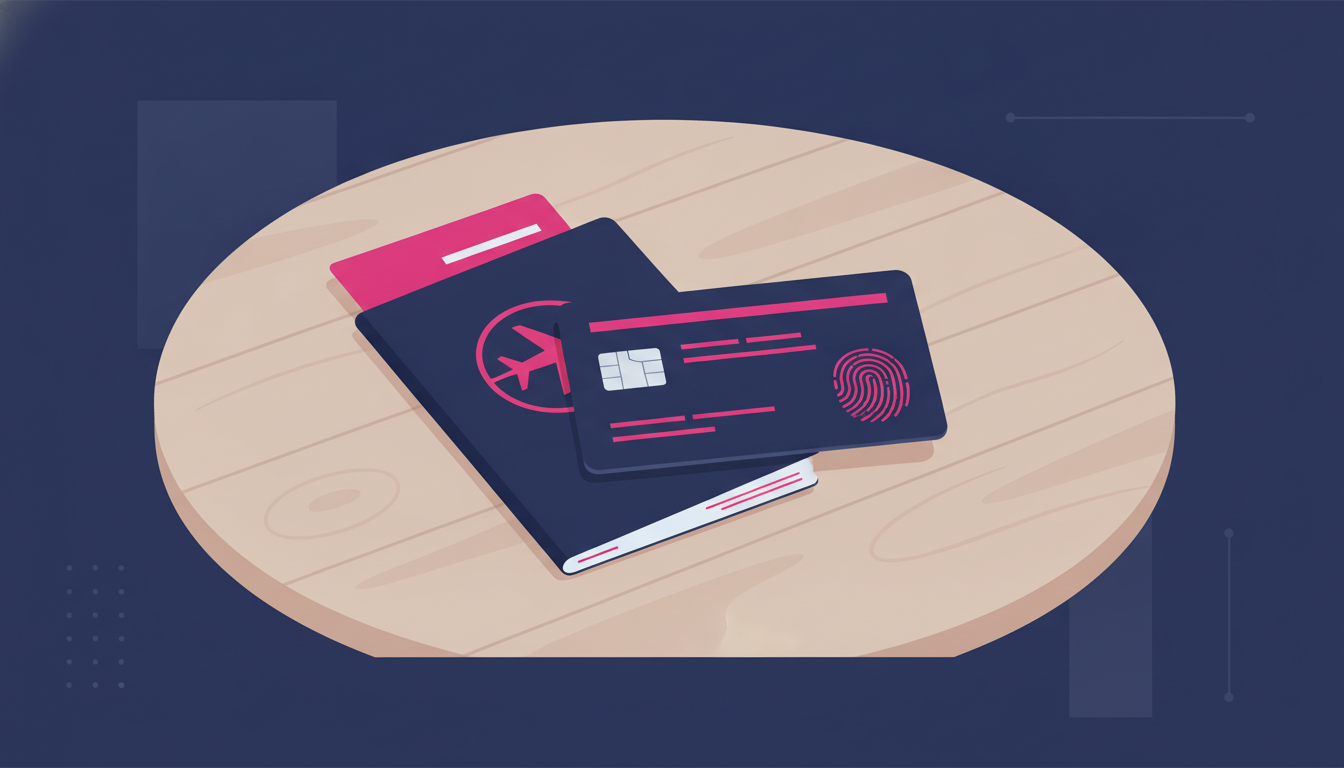 How to Open a Bank Account Abroad: A Beginner's Guide 3 a close-up of a neatly organized set of travel and identity documents laid out on a wooden table, including a passport and residence permit