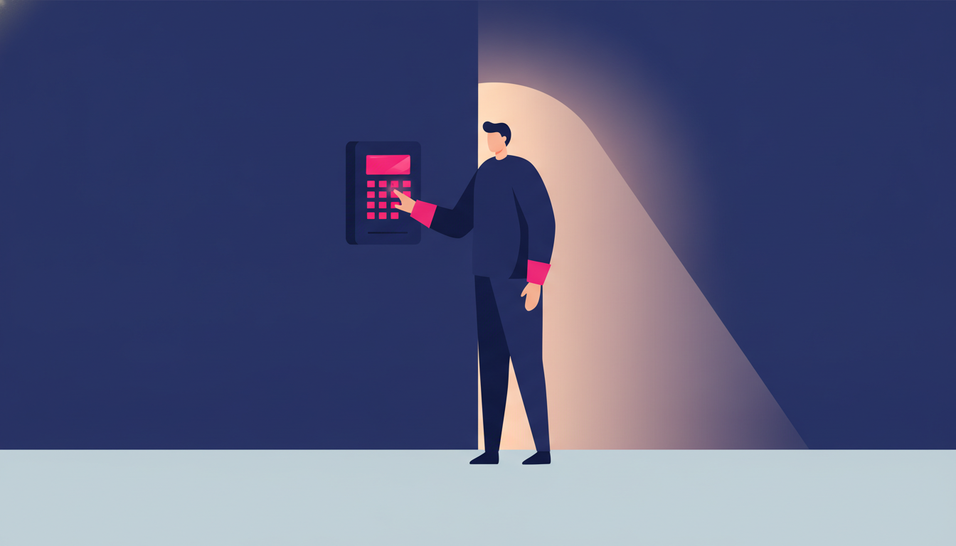 How to Permanently Turn Off Prepaid Electricity Meter Beeping Sound 3 a person pressing buttons on a prepaid electricity meter keypad mounted on an indoor wall, with soft home lighting in the background