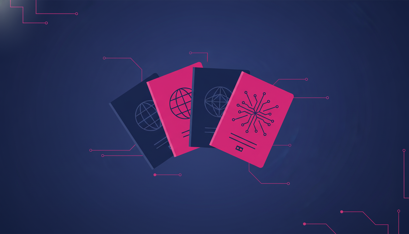 a neat arrangement of different colored passport booklets on a flat surface